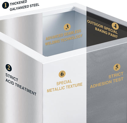 Metallic Heavy Large Planter Box for Outdoor or Indoor, Tall Metal Planters, Rectangular Flowerpot for Front Porch, Garden, Patio ‎25Pounds Pure White, No Assembly 1 Pack