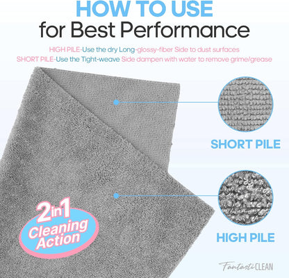 Fantasticlean XL Tear-Away Microfiber Cleaning Cloth Roll, 16'' by 16''- 36 Sheets, Thick & Large Detailing Towels, Ultra Absorbent, Lint-Free Reusable Wipes for Home, Car or Outdoor (Glossy Grey)