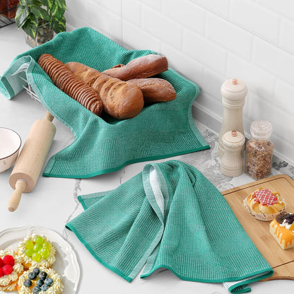 Homaxy Premium Kitchen Towels(18”x 28”, 6 Pack), Large Cotton Kitchen Hand Towels, Flat and Terry Dish Towels, 380 GSM Highly Absorbent Tea Towel Set with Hanging Loop, Grey/Green/Khaki