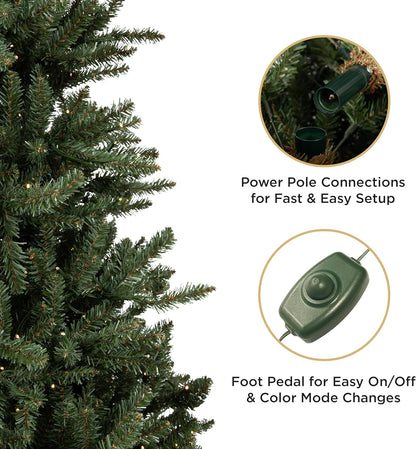 Papyrus 7 ft Pre-Lit Artificial Christmas Tree, Blue Spruce, Warm White Lights, Includes Stand and Storage Bag