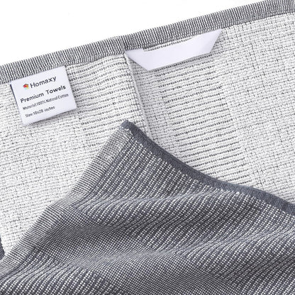 Homaxy Premium Kitchen Towels(18”x 28”, 12 Pack), Large Cotton Kitchen Hand Towels, Flat and Terry Dish Towels, 380 GSM Highly Absorbent Tea Towel Set with Hanging Loop, Grey/Khaki/Black