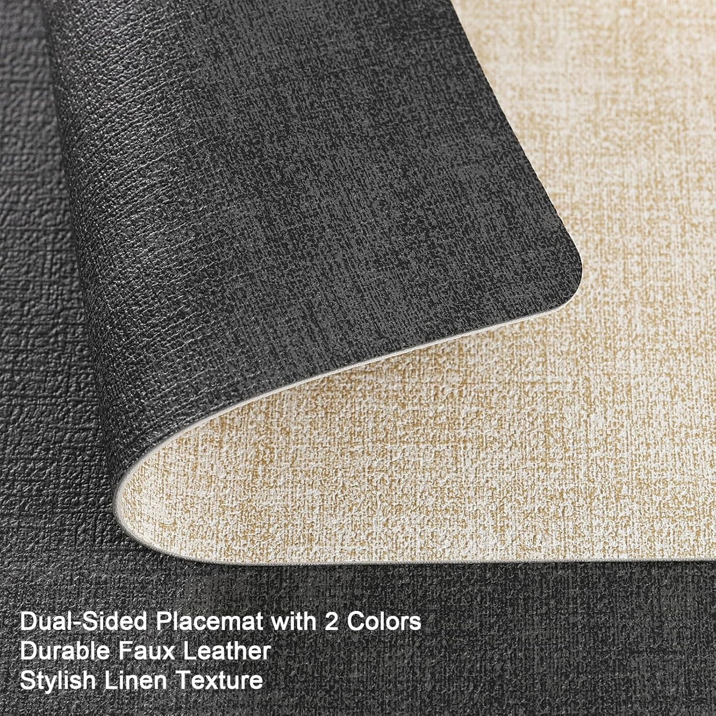 Myir JUN Dual Sided Placemats, Faux Leather Set of 4 for Dining Table Indoor Outdoor, Square Non-Slip Washable Table Mats (Gray Cream-White)