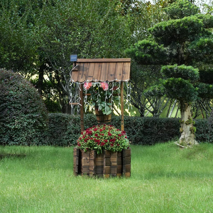 Garden Wooden Decor Rustic Wishing Well with Light Planter Outdoor Home Décor for Patio, Upgrade Wishing Well Garden, Yard Hanging Bucket Patio Lawn Backyard Home Decor