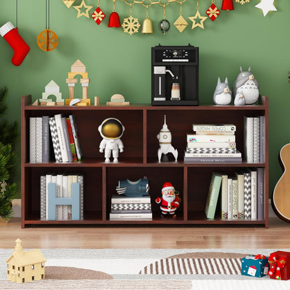 Book Shelf Set of 2, 5 Cubes Storage Organizer, Freestanding Cherry Bookshelf Cube Shelf for Bedroom, Living Room, Home Office, Open Bookshelf Wooden Bookcase