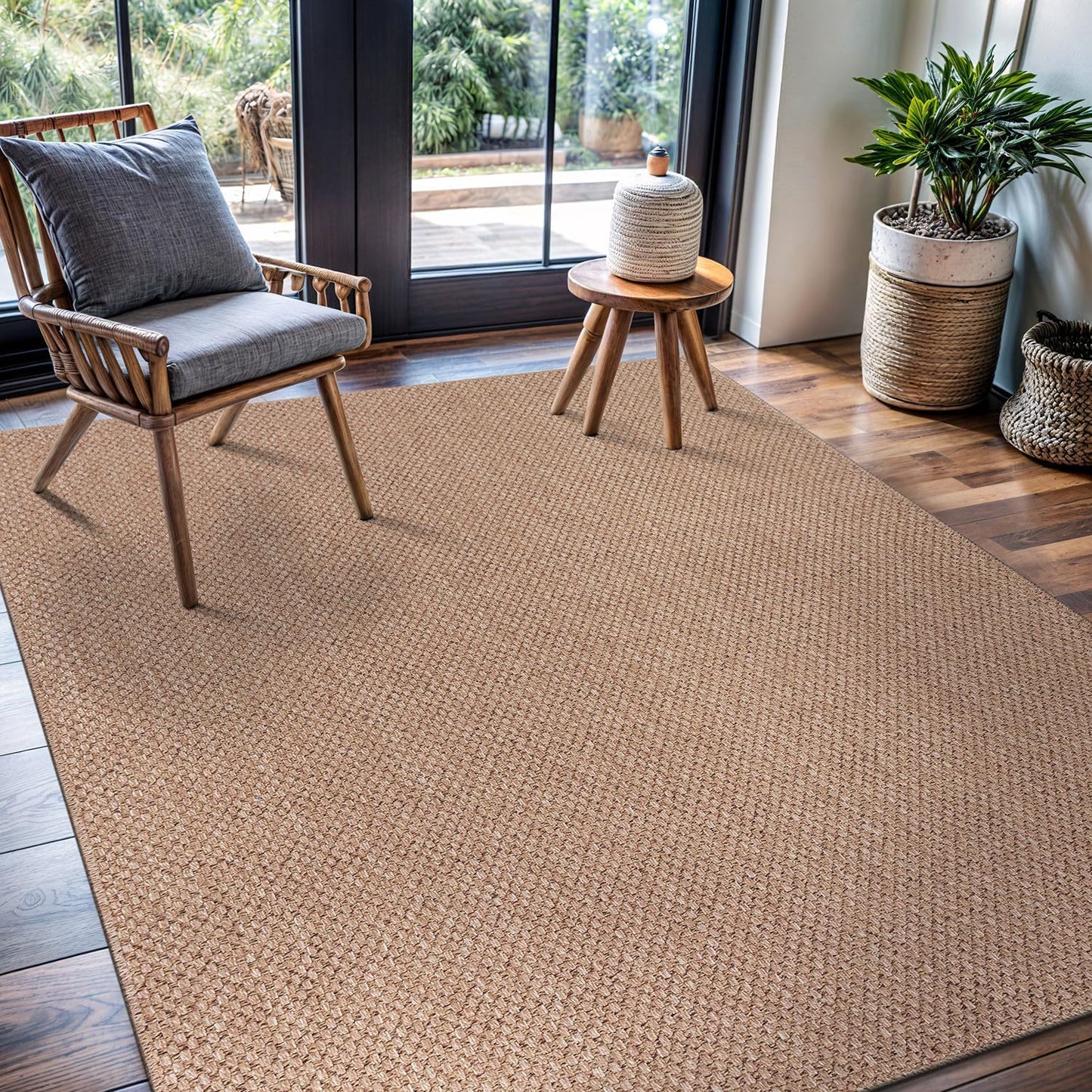 CAMILSON Easy Jute Rug 8x10, Indoor Outdoor Natural Color Farmhouse Area Rugs for Living Room Patio and Kitchen Rug, Solid Boho Woven Design, Easy-Cleaning, Washable Outside Carpet Alfombras (8 x 10)