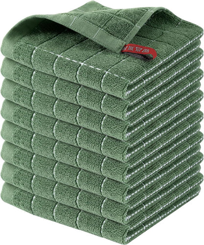 Homaxy 100% Cotton Terry Kitchen Dish Cloths, Ultra Soft and Absorbent Dish Towels for Kitchen, Suitable for Drying and Washing Dishes, 8 Pack, 12 x 12 Inches, Grass Green