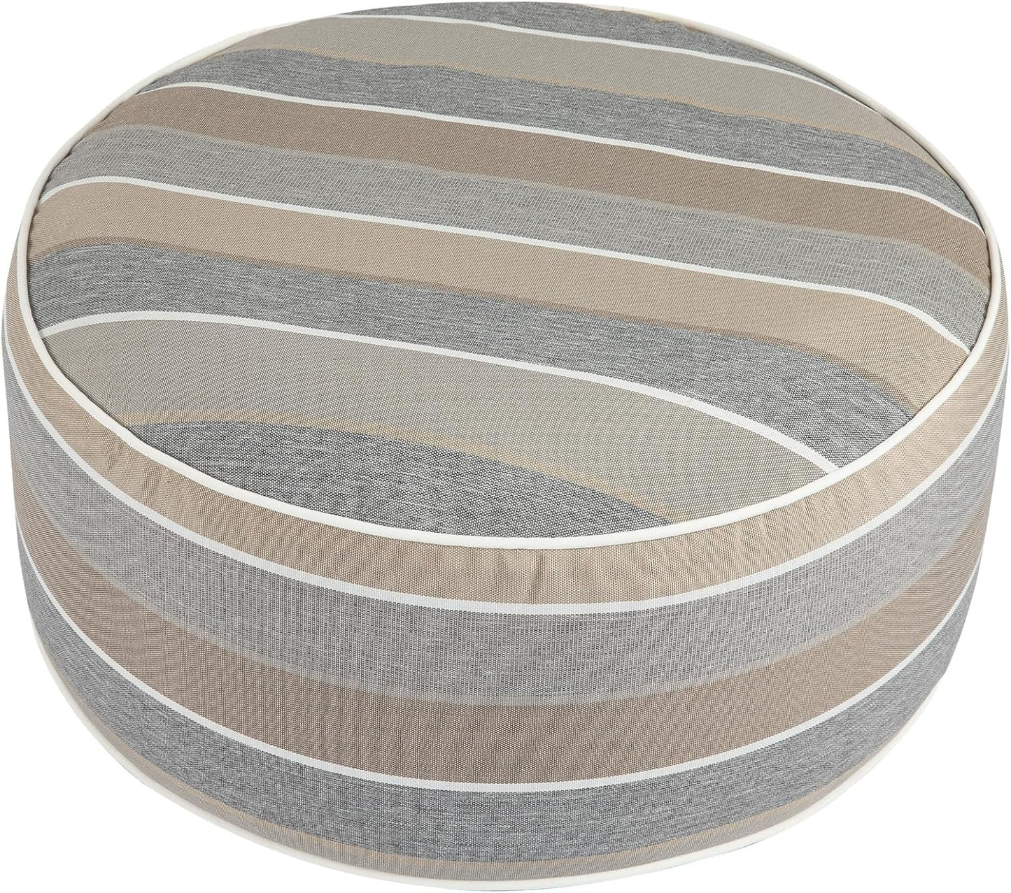 FUNHOME Inflatable Outdoor Ottoman with Air Pump,20"x9" Portable Patio Pouf,Water Resistant,Fade-Resistant,Round Blow Up Footrest Stools for Home Garden Camping Travel(Gray Stripe)