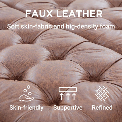 Tbfit Large Square Storage Ottoman Bench, Tufted Upholstered Coffee Table Ottoman with Lift Top & Solid Wood Legs, Oversized Storage Ottomans Toy Box for Living Room (Brown)