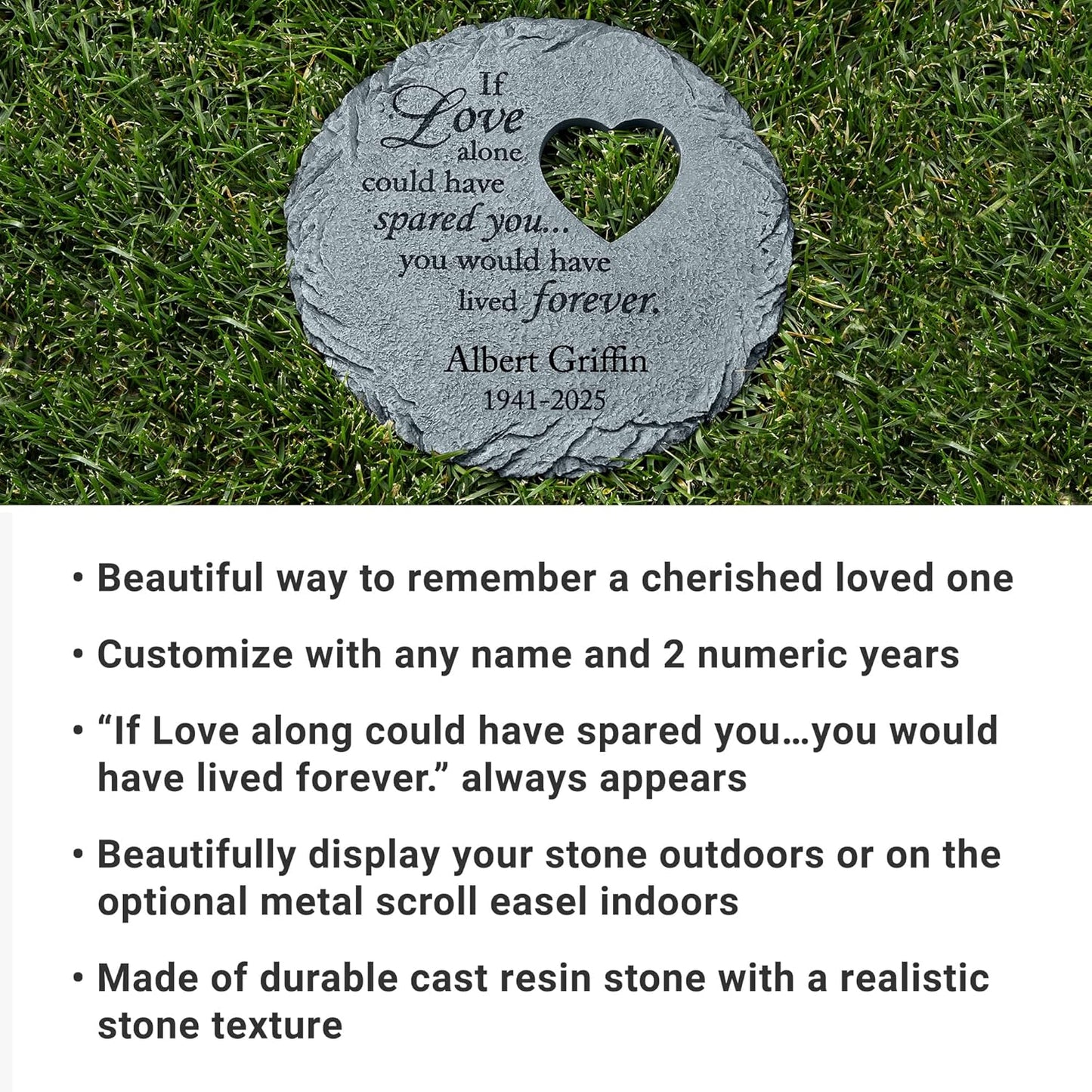 Let's Make Memories Personalized Memorial Stone - Sympathy Garden Marker - Durable, Weather-Resistant Cast Resin - Engraved with Your Loved One's Name - Personalized Condolences - 12" Diameter