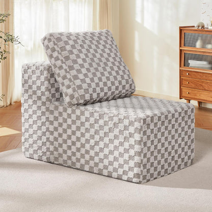 Single Sofa 1 Seat Couch with Deep Seat Memory Foam Cloud Chair with Pillows Large Sofa with L Shape for Living Room Bedroom (Plush Grey, Single)