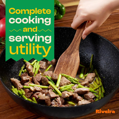 Riveira Walnut Wooden Spoons for Cooking Set of 6 – Natural Walnut Wooden Cooking Utensils, Spatula, Spoon - Premium Quality Utensil Set for Non-Toxic Cooking