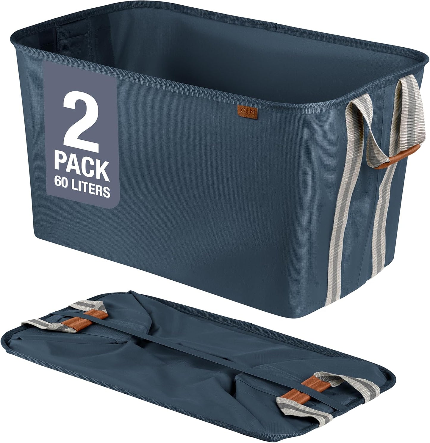 CleverMade Collapsible Laundry Basket Hamper - LUXE Navy Noir Cream 2Pack 60L - Space Saving Storage Organizer with Handles Foldable Home Organization