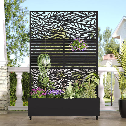 Casaphoria Metal Raised Garden Bed with Trellis and Wheels, 72"x47"x16" Planter Box for Climbing Plants, Vegetables & Vines, Features Drainage Holes and Privacy Screen, Black(Spring&Louvered)