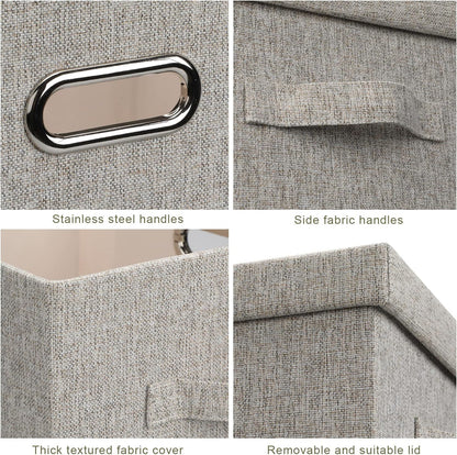 Medium 15" 21 Quart Collapsible Stackable Storage Bins with Lids, 1 Pack Beige Foldable Fabric Closet Storage Boxes with Lids, Heavy-duty Linen Baskets for Bedroom