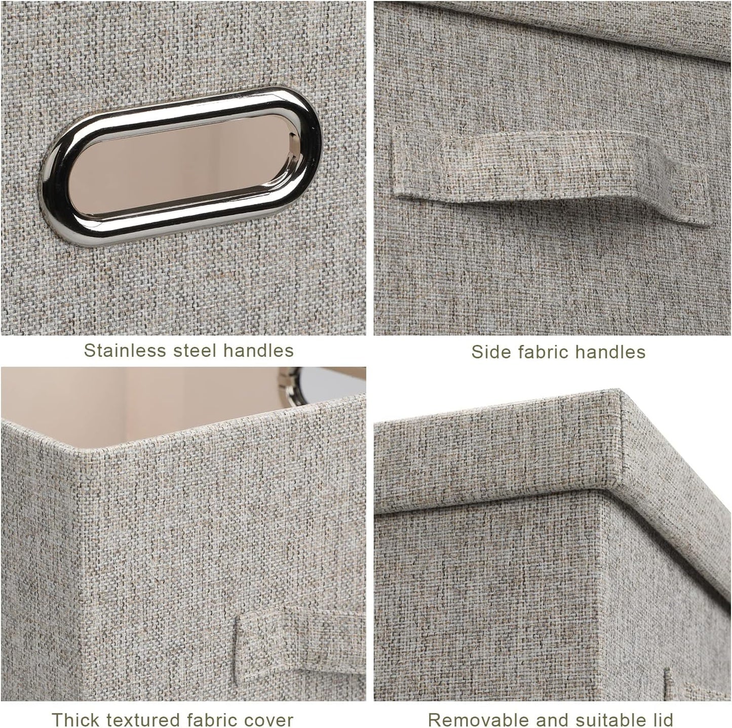 Large 17 36 Quart Collapsible Stackable Storage Bins with Lids, 1 Pack Beige Foldable Fabric Closet Storage Boxes with Lids, 4 Handles Toy Heavyduty Dark Gray Linen Storage Cube Box
