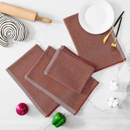 Homaxy Premium Kitchen Towels(18”x 28”, 8 Pack), Large Cotton Kitchen Hand Towels, Flat and Terry Dish Towels, 380 GSM Highly Absorbent Tea Towel Set with Hanging Loop, Rust