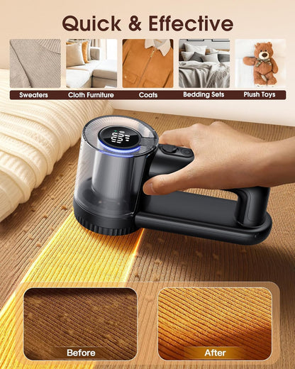 Fabric Shaver Electric Lint Remover Rechargeable Lint Shaver Digital Display Fabric Sweater Shaver 3 Speeds 6 Leaf Blades for Clothing to Remove Pilling for Clothes Furniture Sweater Couch Blanket