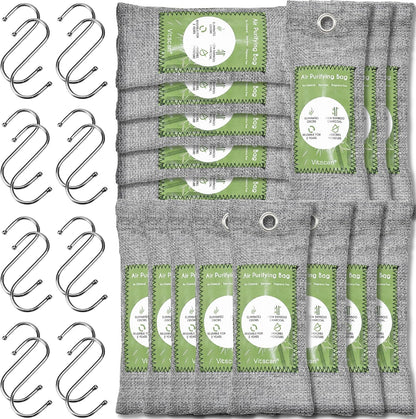 16 Pack Bamboo Charcoal Air Purifying Bag, Activated Charcoal Bags Odor Absorber, Moisture Absorber, Natural Car Air Freshener, Shoe Deodorizer, Odor Eliminators For Home, Pet, Closet (16x50g)