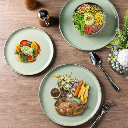 GBHOME Ceramic Dinnerware Sets for 6, 18 Pieces Stoneware Plates and Bowls Sets, Scratch Resistant Dishes, Dishwasher & Microwave Safe-Pastel Green
