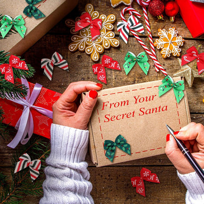 Syhood 150 Pcs Christmas Mini Bow Tiny Twist Tie Bow Handmade Craft Ribbon for DIY Sewing Party Decor(Red and Green,Classic)