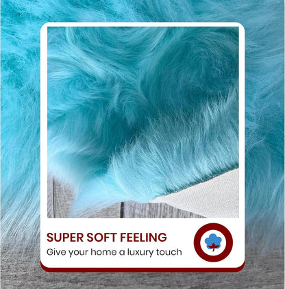 LAMBZY Faux Sheepskin Super Soft Hypoallergenic Free Shape Silky Shag Rug, Luxury Shaggy Plush Carpet for Bedrooms Living Kids Room Sofa Rugs (Blue, Single and a Half 2'x4')