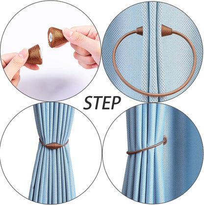 2 PCS Magnetic Curtain Tiebacks, European Style Convenient Drape Tie Backs Holdbacks for Thin or Thick Home & Office Window Draperies, No Tools Required（Light Coffee