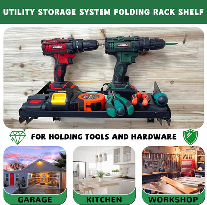 ULIBERMAGNET Garage Folding Storage Rack Shelves,100LB Metal Wall Mounted Adjustable Rail Shelf for Garage,Power Tools,Toolbox,Storage Shelves with Lip for Workshop Kitchen Office (2 Pack)