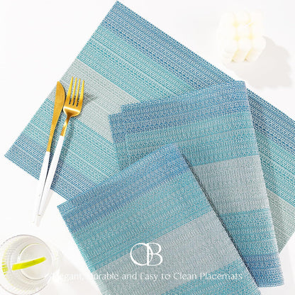 Placemats Set of 12 - Easy Clean Woven Vinyl Placemats for Dining Table, Indoor/Outdoor Place Mats, Washable PVC Table Mats（Ocean Geode）