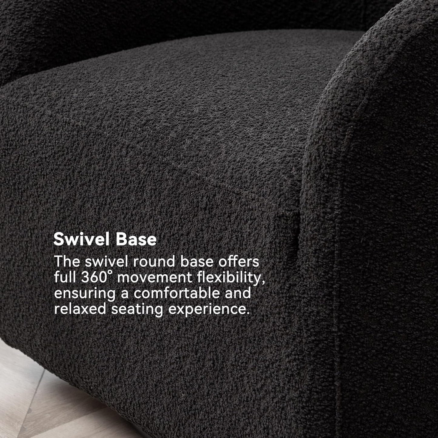 KINWELL 32" Wide Modern Boucle Swivel Barrel Chairs Set of 2, No Assembly Round Upholstered Swivel Accent Armchairs for Living Room, Bedroom (Black)