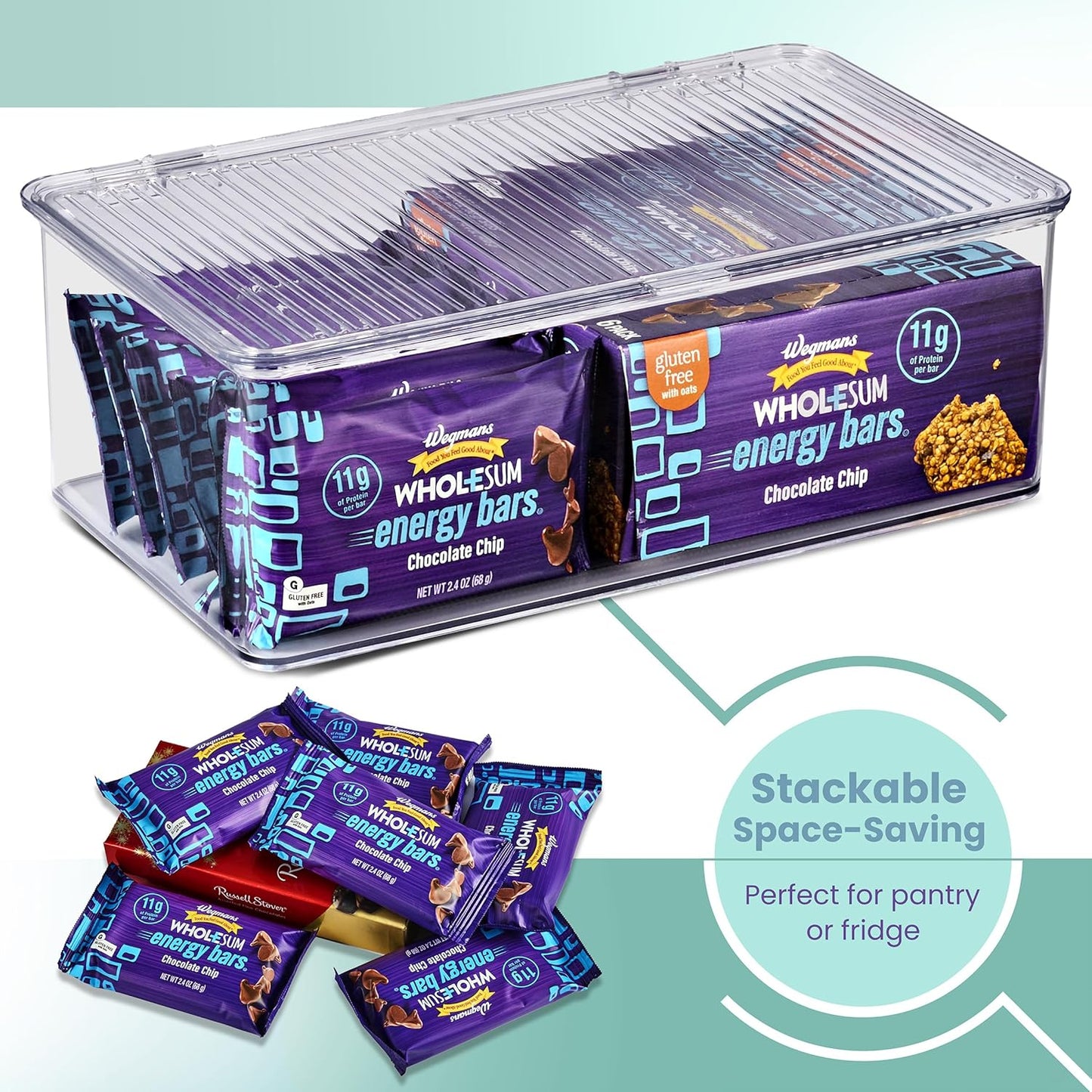 Sorbus Sturdy Plastic Storage Bins with Lid- Stackable Refrigerator Organizer Bins- MultiPurpose Versatile Lightweight Pantry Organizer- Perfect Cabinet Organizer and Storage for Kitchen- 2 Pack (S,M)