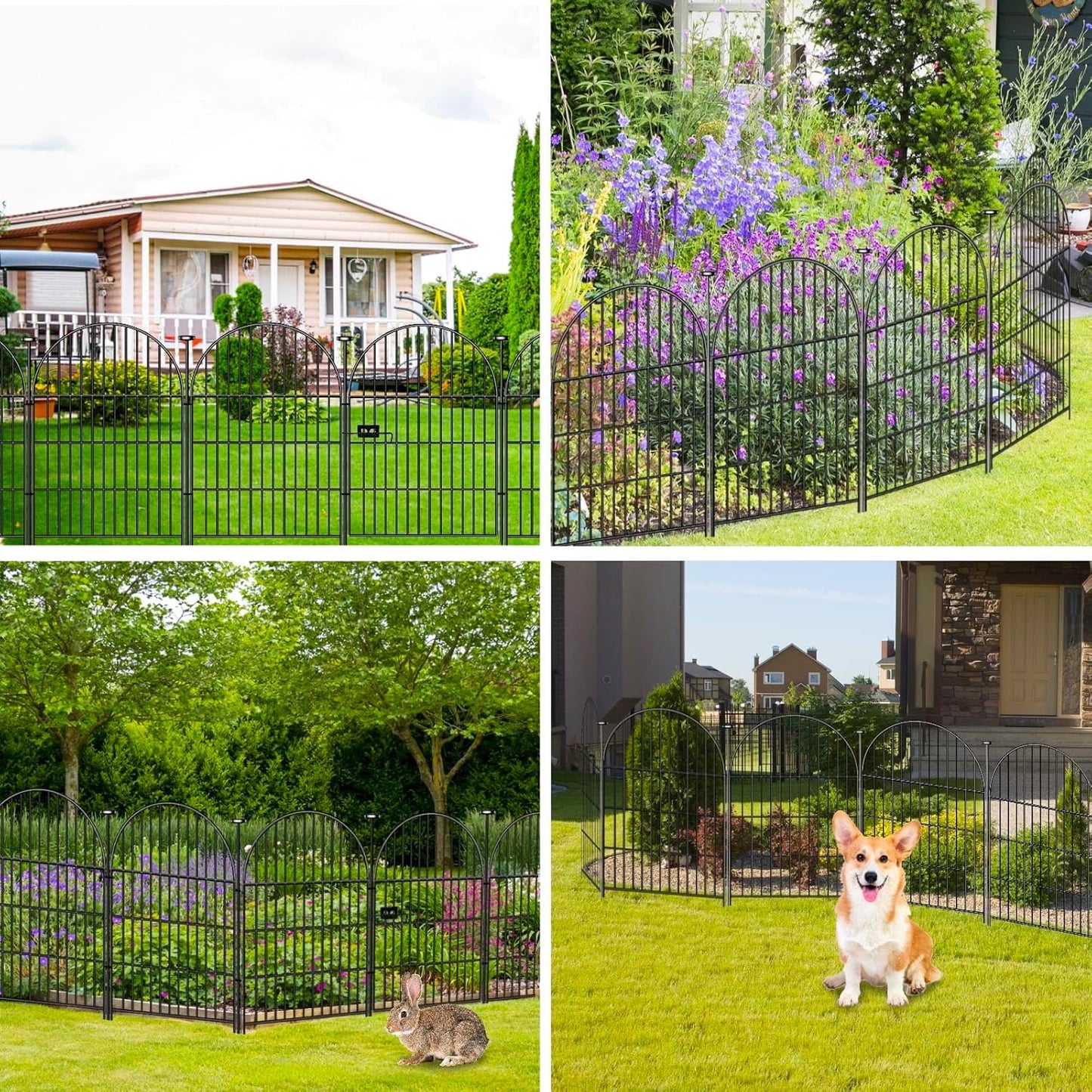 Tall Garden Fence with Gate, 4 Panels Fences for Dogs Outside, 40 in(H)x8.8 Ft(L) No Dig Animal Barrier Garden Fencing, Rustproof Metal Wire Temporary Rabbit Dog Fence for Yard Patio Outdoor