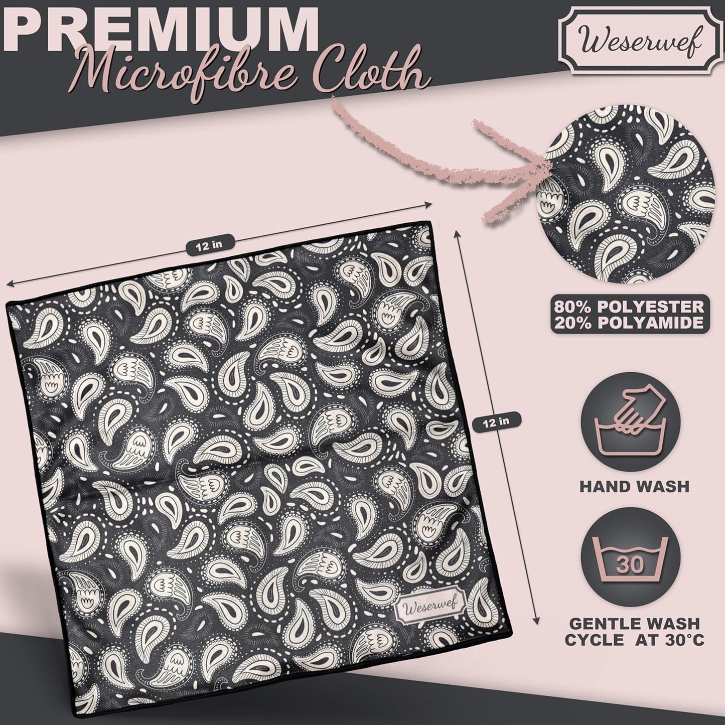 WESERWEF Design Microfiber Glasses Cleaning Cloth – Premium Cleaning Cloth for Eyeglasses, Screens, Tablets, Cameras & Lenses, 12" x 12", Ultra-Soft & Scratch-Free (Doodle)