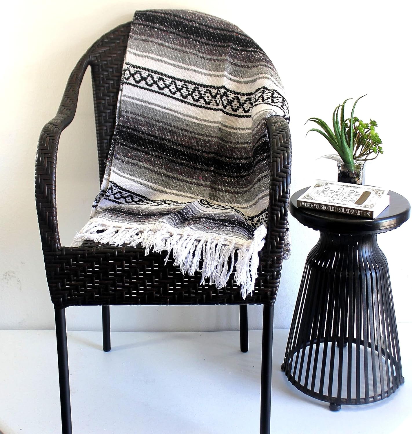 Del Mex Classic Mexican Blanket, Large Authentic Woven Falsa Throw (70"x50"), Artisan Southwest Décor for Beach, Yoga, Outdoors (Gray)