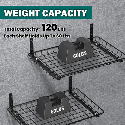 EVERHANGER Garage Wall Shelves 12x18 Inch, Wall Mounted Storage Shelf, Metal Shelf Rack, Heavy-Duty Shelf Organizer 2 Pack, Black
