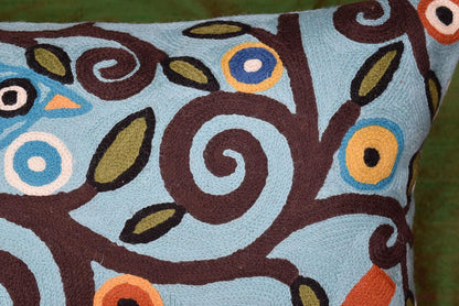 Lumbar Klimt Pillow Cover | Green Birds | Tree of Life | Modern Floral | Outdoor Pillows | Mid Century Chair Cushion | Handmade Wool Size 14x20