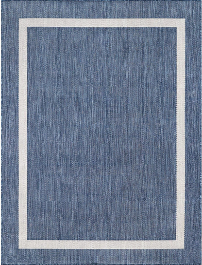 Bordered Outdoor Rug 8x10 Washable Outside Carpet for Indoor Patio Porch Waterproof Easy Cleaning Non Shedding Area Rugs Blue 8 x 10
