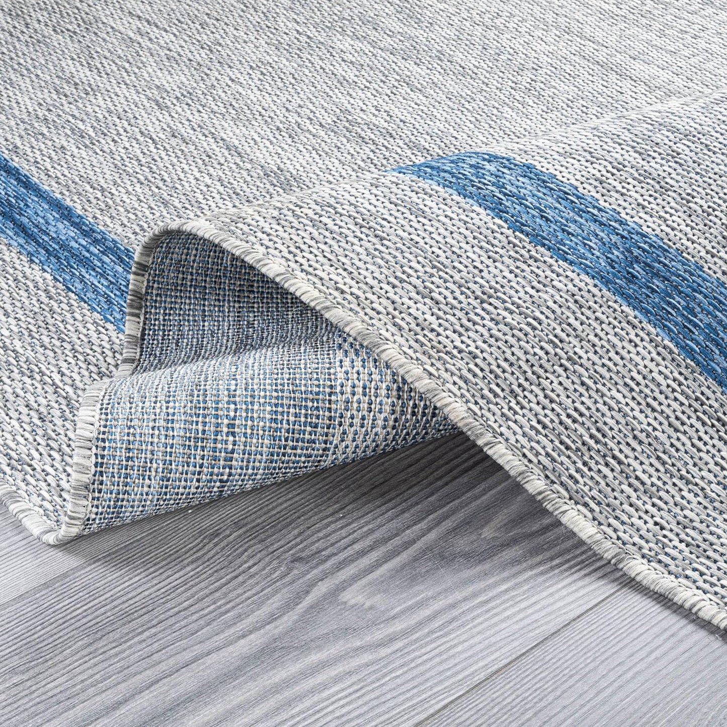 Bordered Outdoor Rug 5x7 Washable Outside Carpet for Indoor Patio Porch Waterproof Easy Cleaning Non Shedding Area Rugs Silver Gray - Blue 5 x 7