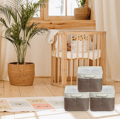 SIMPLE HOUSEWARE Large Fabric Storage Bin, 14.4" x 10" with Handles, 3-Pack, Foldable Organizer for Closet and Shelf, Brown