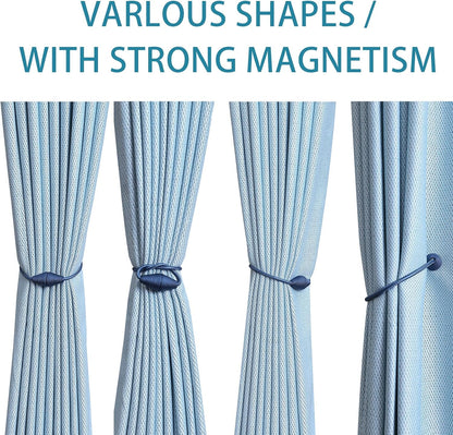 2 PCS Magnetic Curtain Tiebacks, European Style Convenient Drape Tie Backs Holdbacks for Thin or Thick Home & Office Window Draperies, No Tools Required-Light Blue