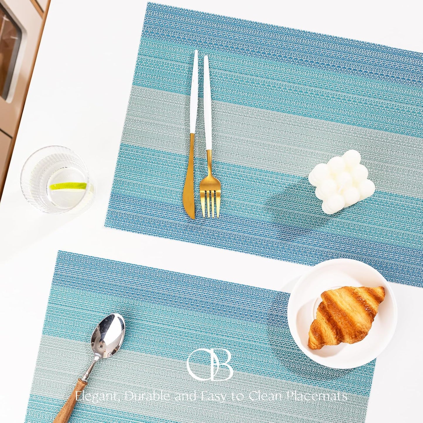 Placemats Set of 6 - Easy Clean Woven Vinyl Placemats for Dining Table, Indoor/Outdoor Place Mats, Washable PVC Table Mats（Ocean Geode）