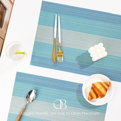 Placemats Set of 12 - Easy Clean Woven Vinyl Placemats for Dining Table, Indoor/Outdoor Place Mats, Washable PVC Table Mats（Ocean Geode）