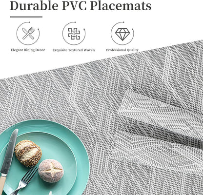 Vinyl Plastic Placemats Set of 6 Washable Heat Resistant Non-Slip Elegant Indoor Outdoor Kitchen Dining PVC Woven Table Place Mats (Grey Rhombus)