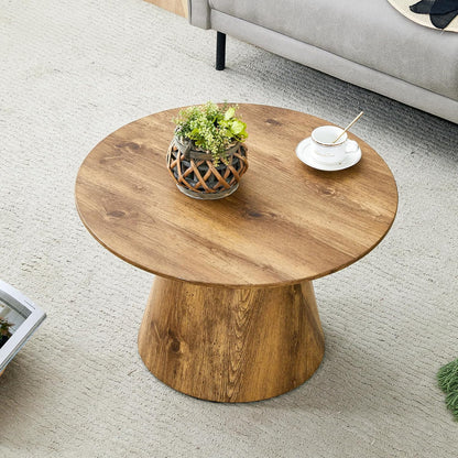 WILLIAMSPACE Round Coffee Table with Wooden Base, Modern Wood Small Circle Coffee Table Center Table with Natural Wood Grain Surface, Accent Side End Table for Living Room Apartment, φ25.6