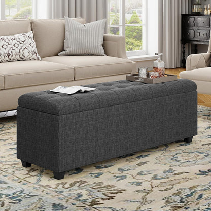 Ottoman with Storage 38 inches, Furniture End of Bed Storage Benches, Long Ottomans Bench with hinged lid, Bench seat Trunk for Foot Rest in Bedroom, Living Room (Dark Grey)