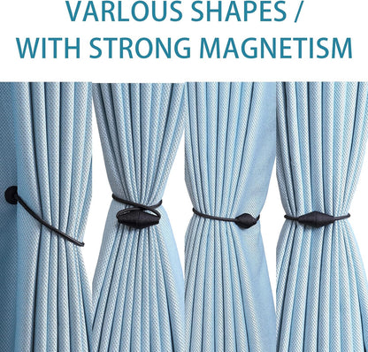 2 PCS Magnetic Curtain Tiebacks, European Style Convenient Drape Tie Backs Holdbacks for Thin or Thick Home & Office Window Draperies, No Tools Required-Black