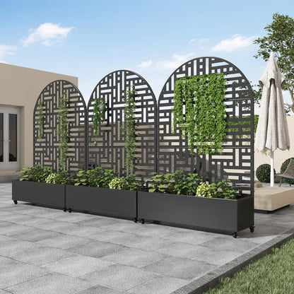 Casaphoria Metal Raised Garden Bed with Trellis and Wheels, 72"x47"x16" Planter Box for Climbing Plants, Vegetables & Vines, Features Drainage Holes and Privacy Screen (Black-Helen)