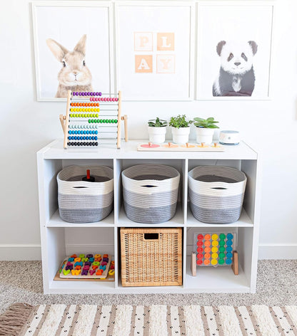 OrganiHaus Woven Storage Baskets for Organizing, Cotton Rope Organizer Bins for Shelves, Closet & Nursery, Dog Toy Basket, Decorative Bins for Toys, Towels & Books - 15x10x9, Grey