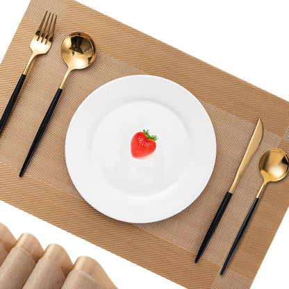 CADONO Placemats Set of 4 Washable Indoor/Outdoor Vinyl Place Mats for Dining Table Durable Non-Slip Heat Resistant PVC Weave Table Mats（Gold Cube）