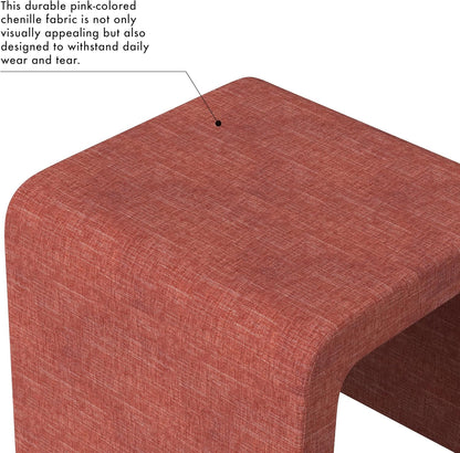 Modern Channel Pink Chenille Foot Stools Ottoman Home Décor, Soft Ottoman Foot Rest Chair for Bedroom and Living Room, Vanity Chair and Stool in Dressing Area, and Lounge