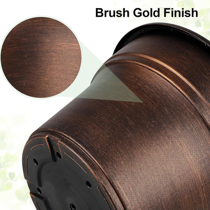 Plant Planters Pots Set of 6 Pack 6 Inch, Plastic Flower Pot for Indoor Plants with Drainage Holes & Trays, Resin Decorative Container Sets with Saucer for House Outdoor Garden Planters Dark Gold